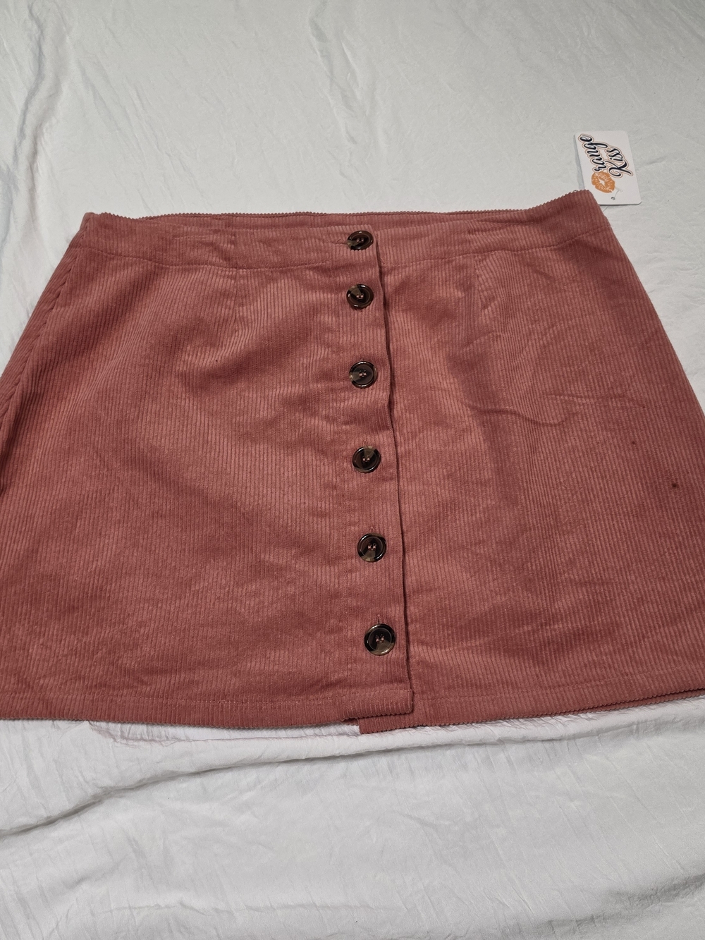 Orange Kiss Corduroy Mini Skirt Womens XL Dust Rose Pink Button Front Cotton